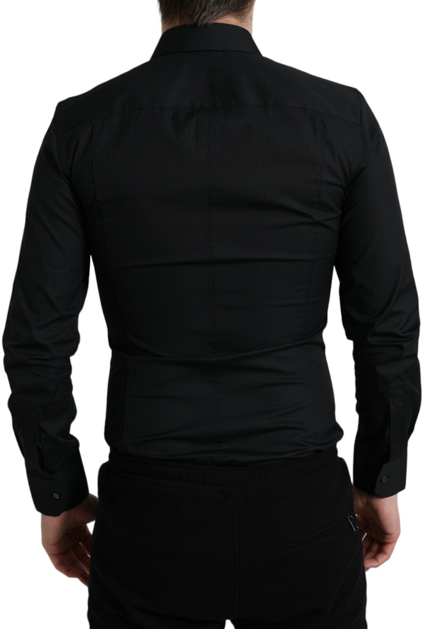 Dolce & Gabbana Black Cotton Stretch Slim Formal Dress Shirt Zwart