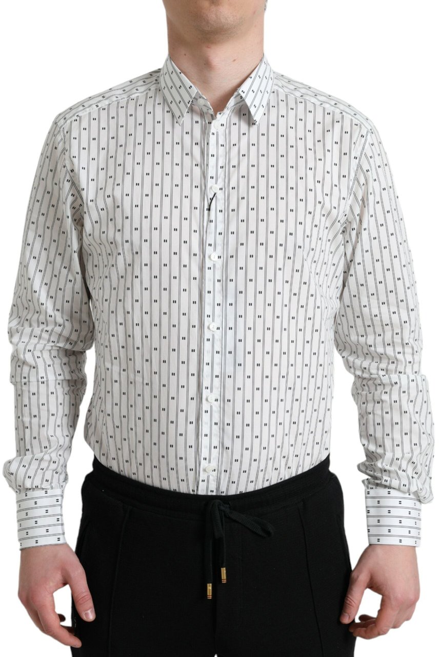 Dolce & Gabbana White Patterned Men GOLD Formal Dress Shirt Wit