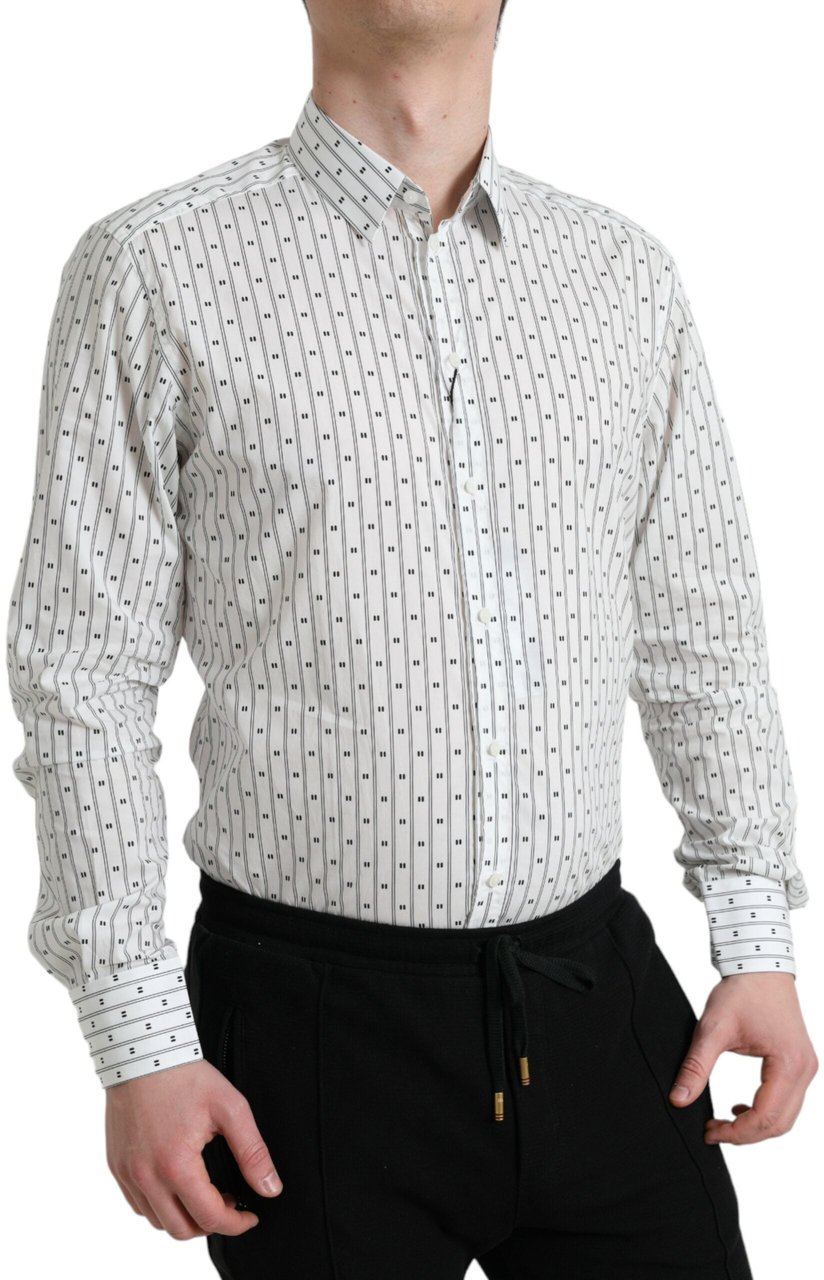 Dolce & Gabbana White Patterned Men GOLD Formal Dress Shirt Wit