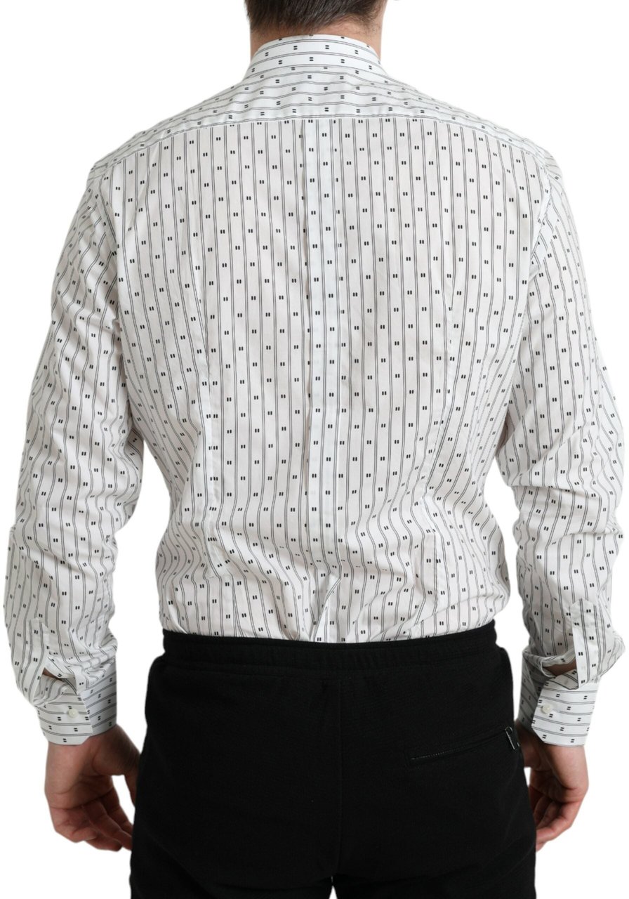 Dolce & Gabbana White Patterned Men GOLD Formal Dress Shirt Wit