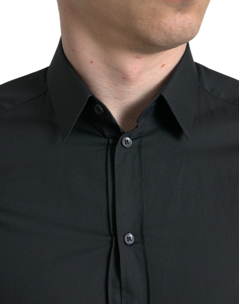 Dolce & Gabbana Black Cotton Silk Formal GOLD Dress Shirt Zwart