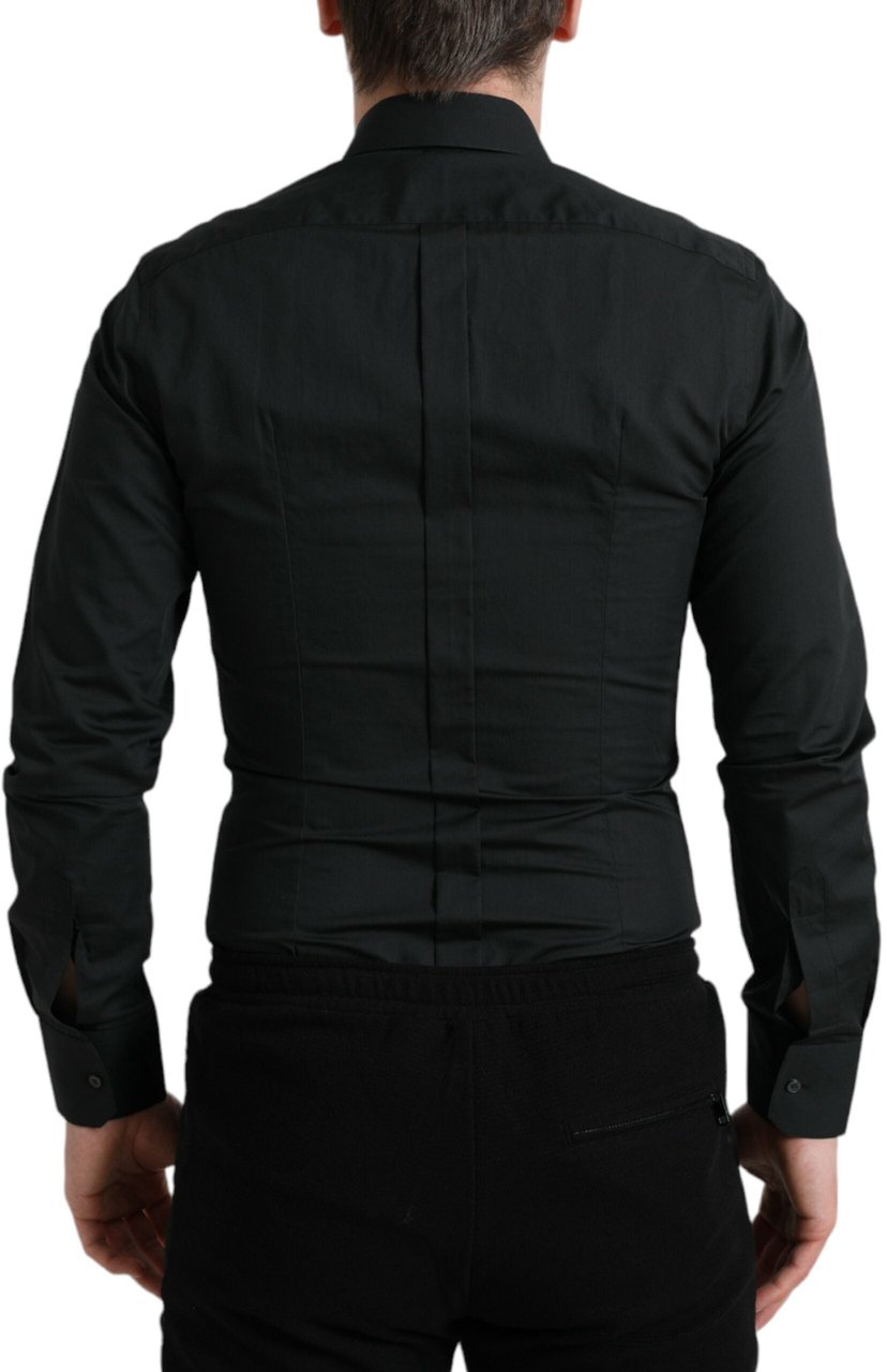 Dolce & Gabbana Black Cotton Silk Formal GOLD Dress Shirt Zwart