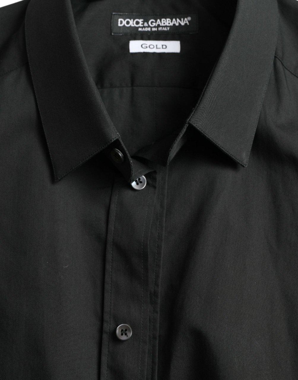 Dolce & Gabbana Black Cotton Silk Formal GOLD Dress Shirt Zwart
