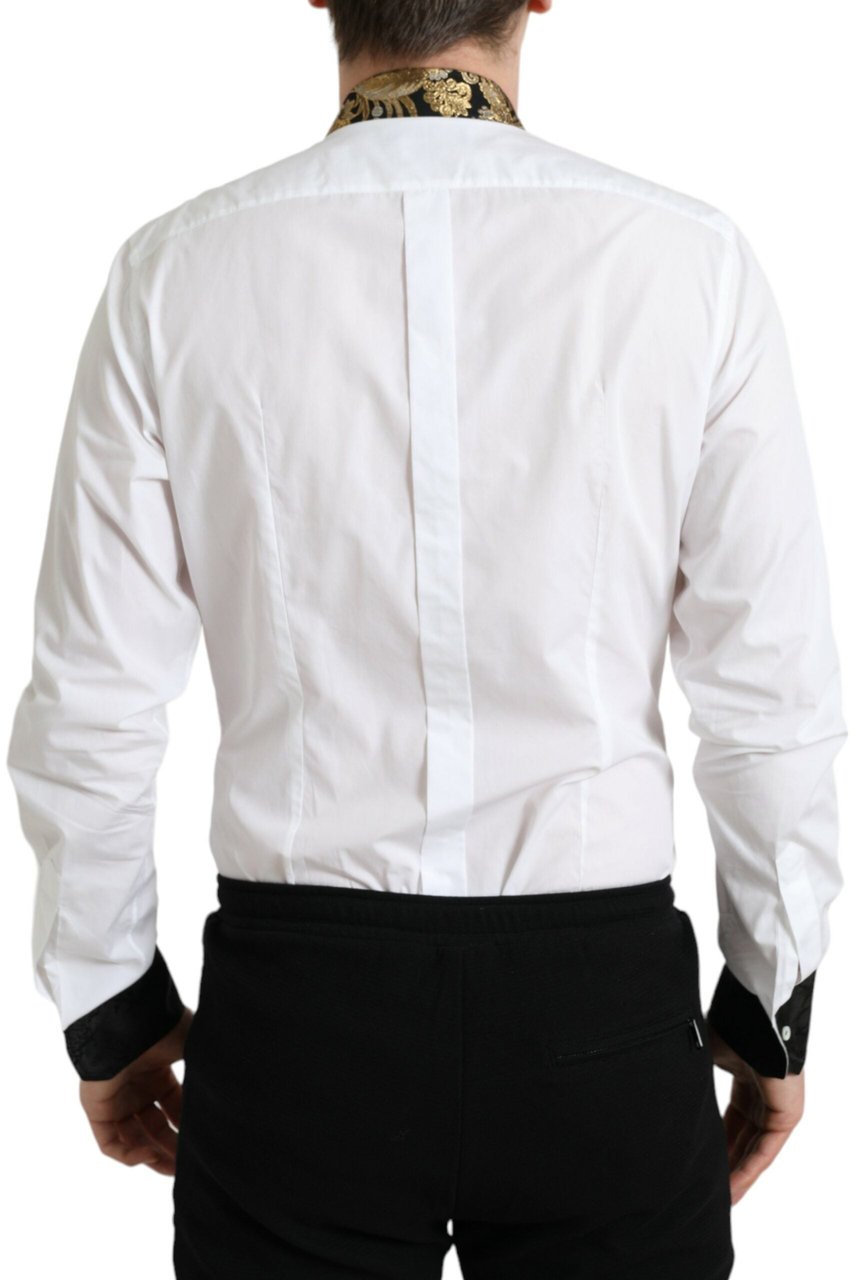 Dolce & Gabbana White Cotton Jacquard Formal GOLD Dress Shirt Wit
