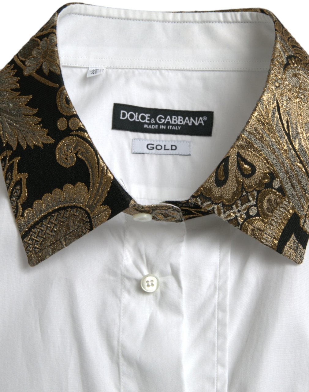 Dolce & Gabbana White Cotton Jacquard Formal GOLD Dress Shirt Wit
