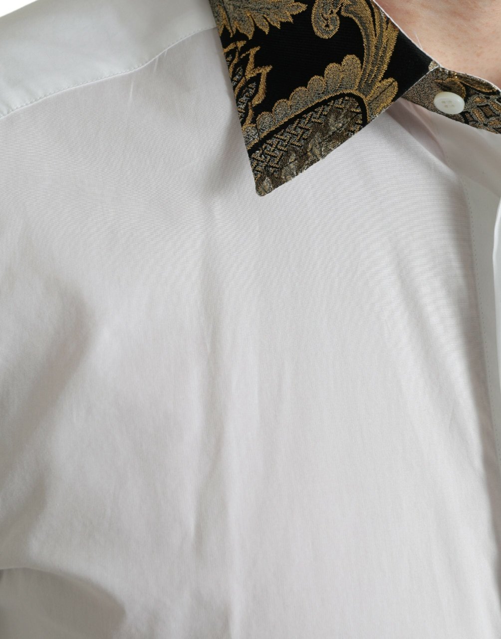 Dolce & Gabbana White Cotton Jacquard Formal GOLD Dress Shirt Wit
