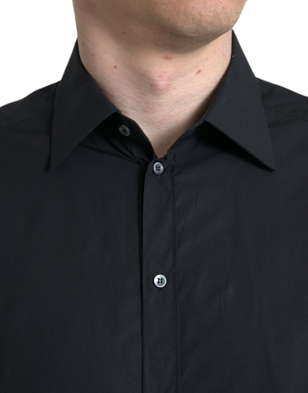 Dolce & Gabbana Black Cotton Men Formal GOLD Dress Shirt Zwart