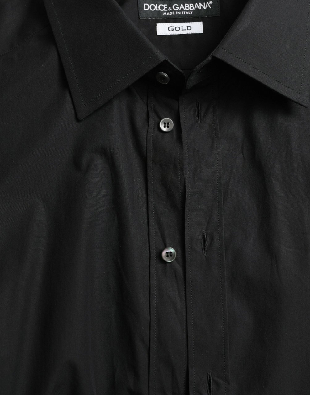 Dolce & Gabbana Black Cotton Men Formal GOLD Dress Shirt Zwart