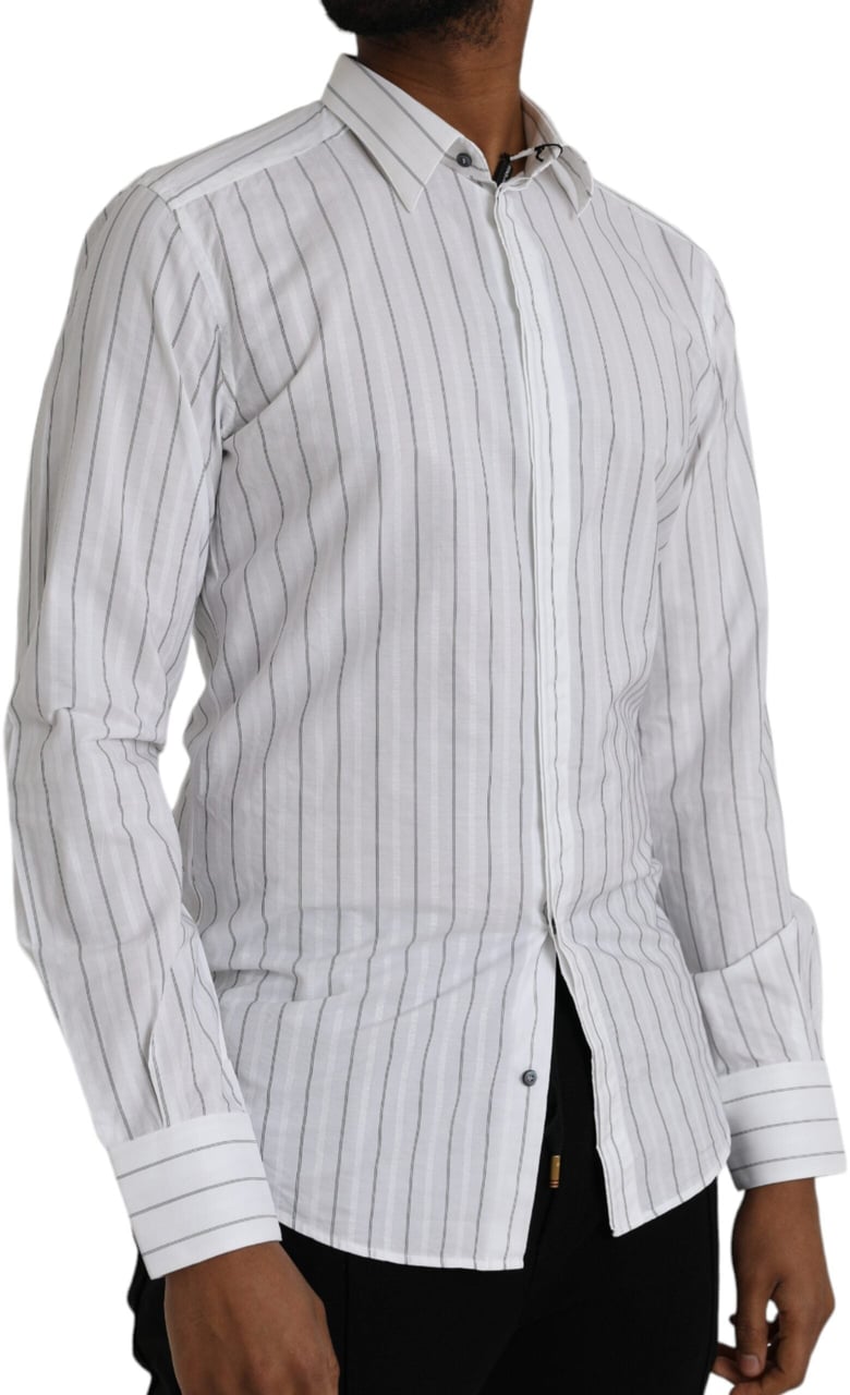 Dolce & Gabbana Black White Striped Formal Dress GOLD Shirt Zwart