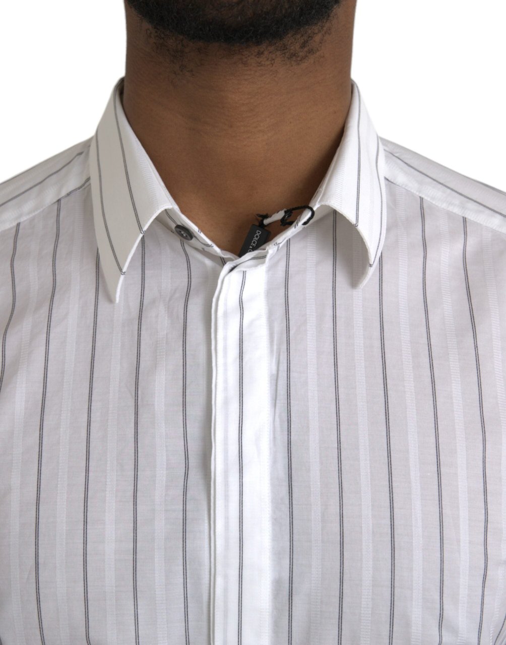 Dolce & Gabbana Black White Striped Formal Dress GOLD Shirt Zwart