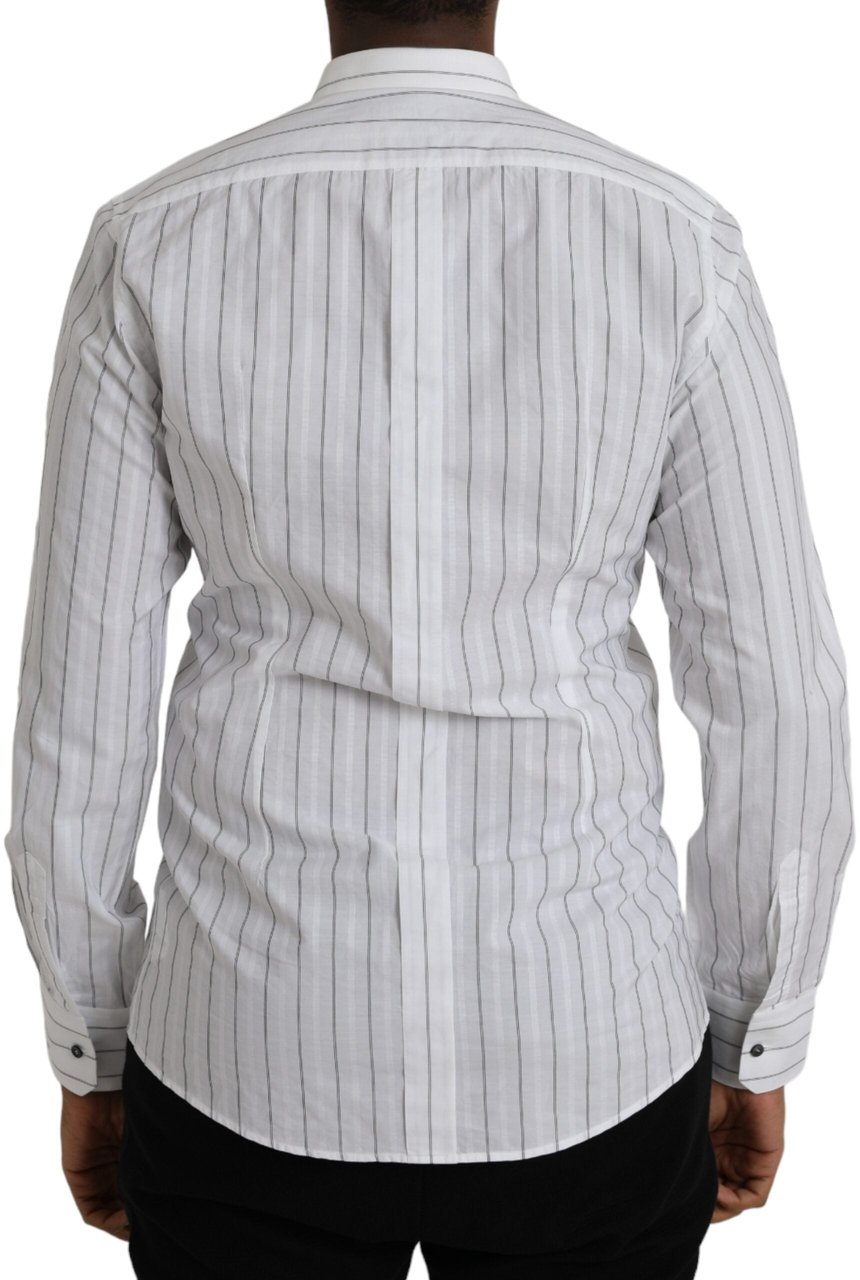 Dolce & Gabbana Black White Striped Formal Dress GOLD Shirt Zwart