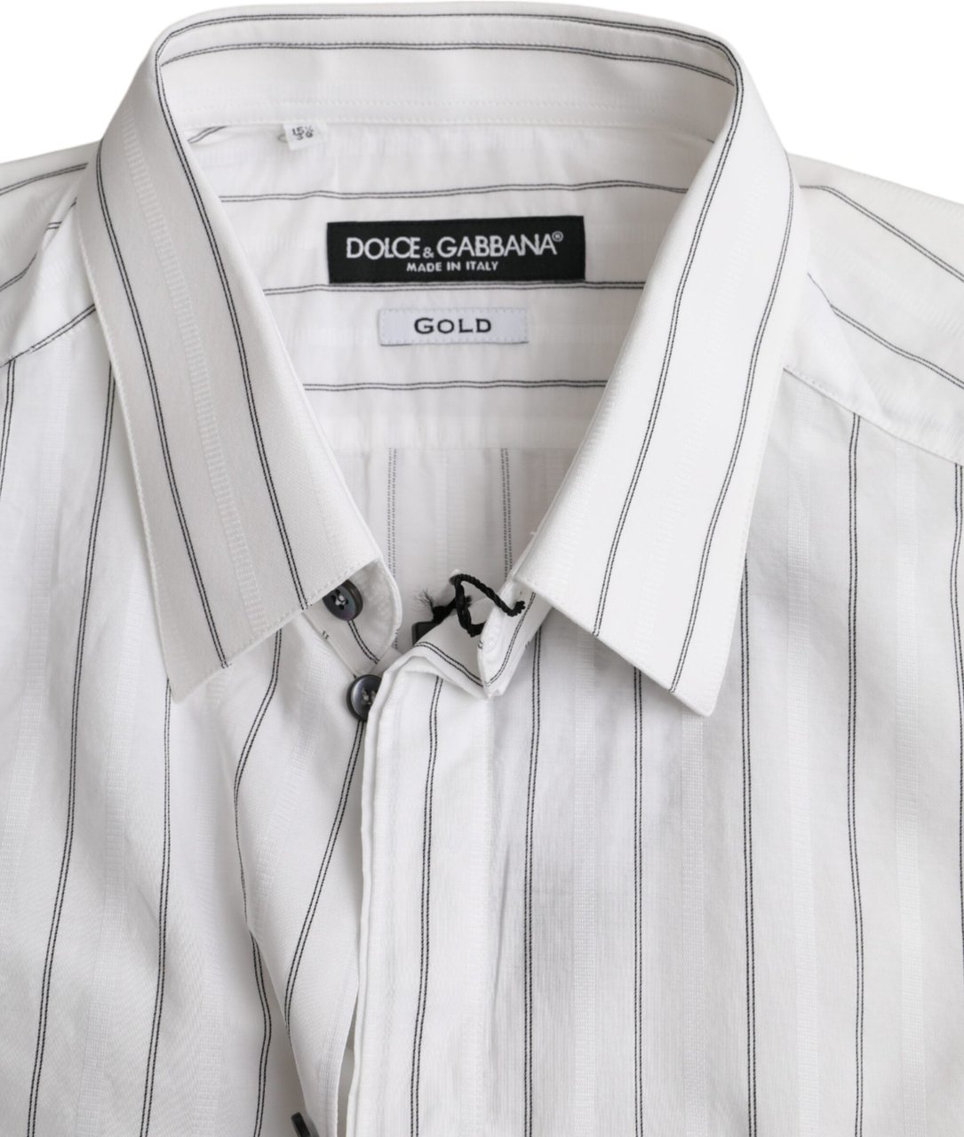 Dolce & Gabbana Black White Striped Formal Dress GOLD Shirt Zwart