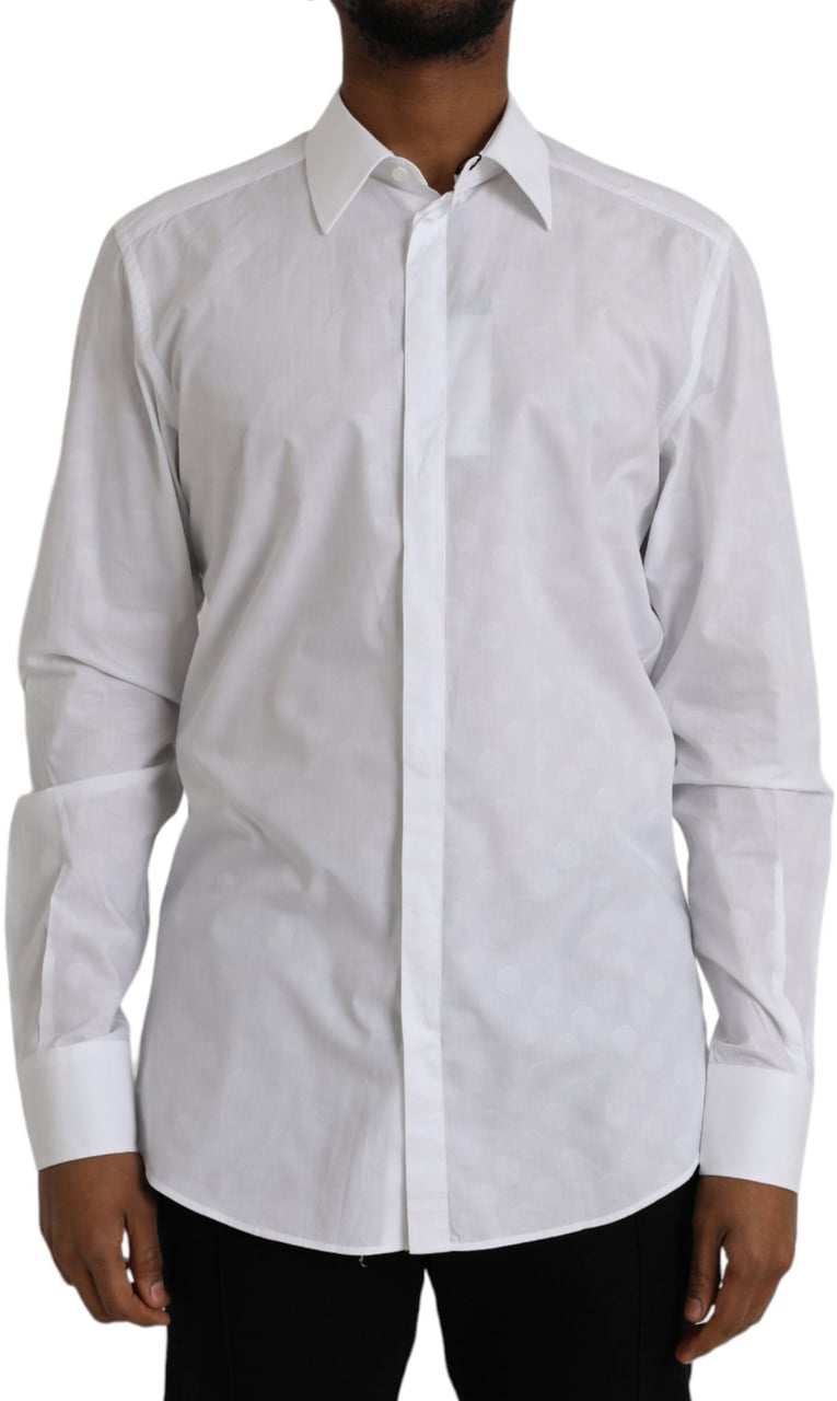 Dolce & Gabbana White Polka Dotted Cotton Dress GOLD Shirt Wit