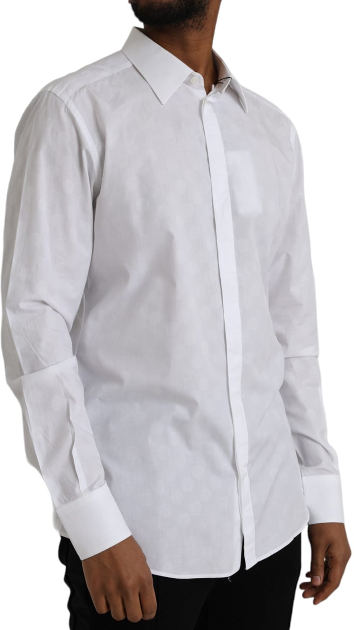 Dolce & Gabbana White Polka Dotted Cotton Dress GOLD Shirt Wit