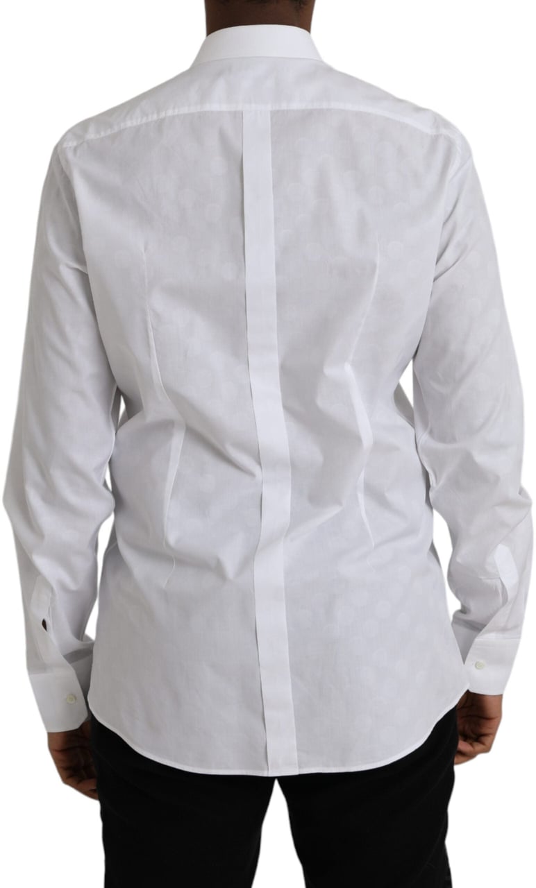 Dolce & Gabbana White Polka Dotted Cotton Dress GOLD Shirt Wit