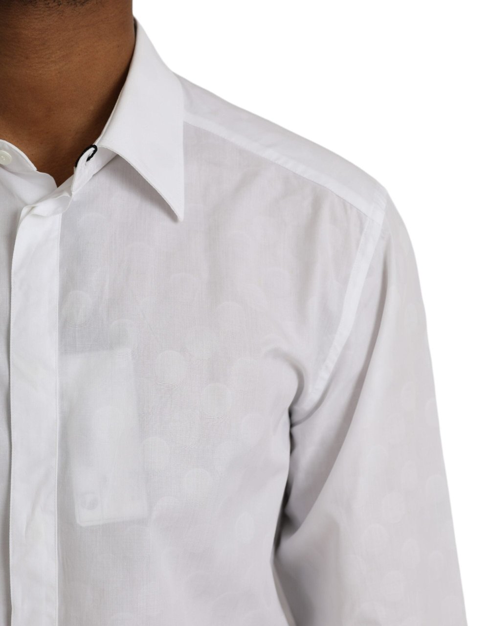 Dolce & Gabbana White Polka Dotted Cotton Dress GOLD Shirt Wit