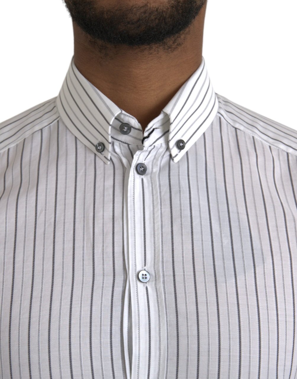 Dolce & Gabbana Black White Striped Formal Dress GOLD Shirt Zwart