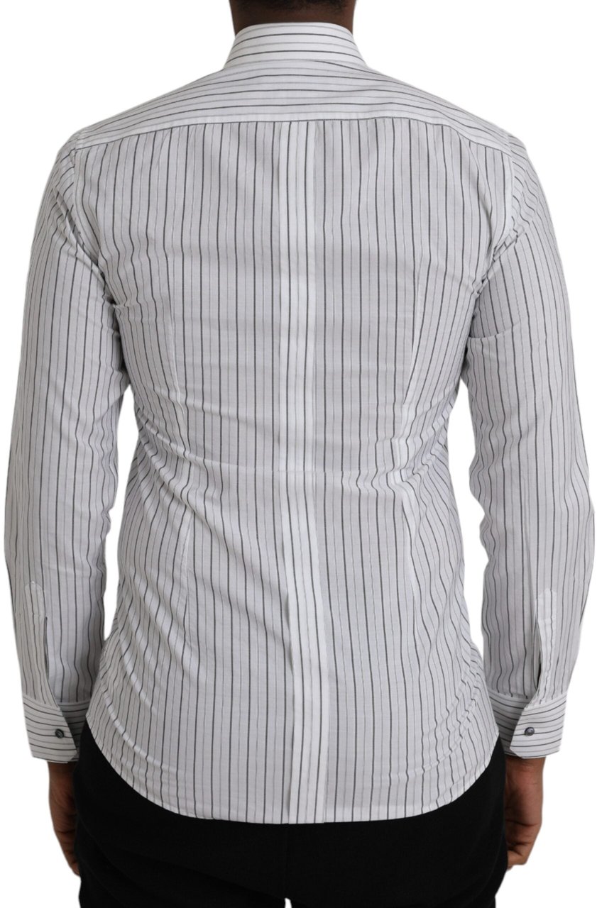 Dolce & Gabbana Black White Striped Formal Dress GOLD Shirt Zwart