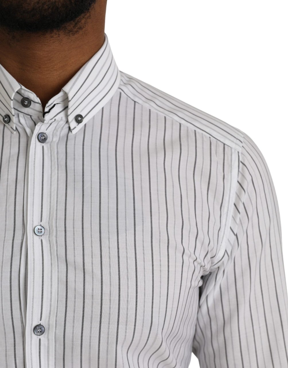 Dolce & Gabbana Black White Striped Formal Dress GOLD Shirt Zwart
