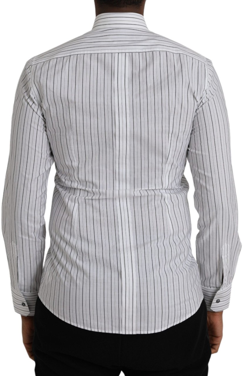 Dolce & Gabbana Black White Striped Formal Dress GOLD Shirt Zwart