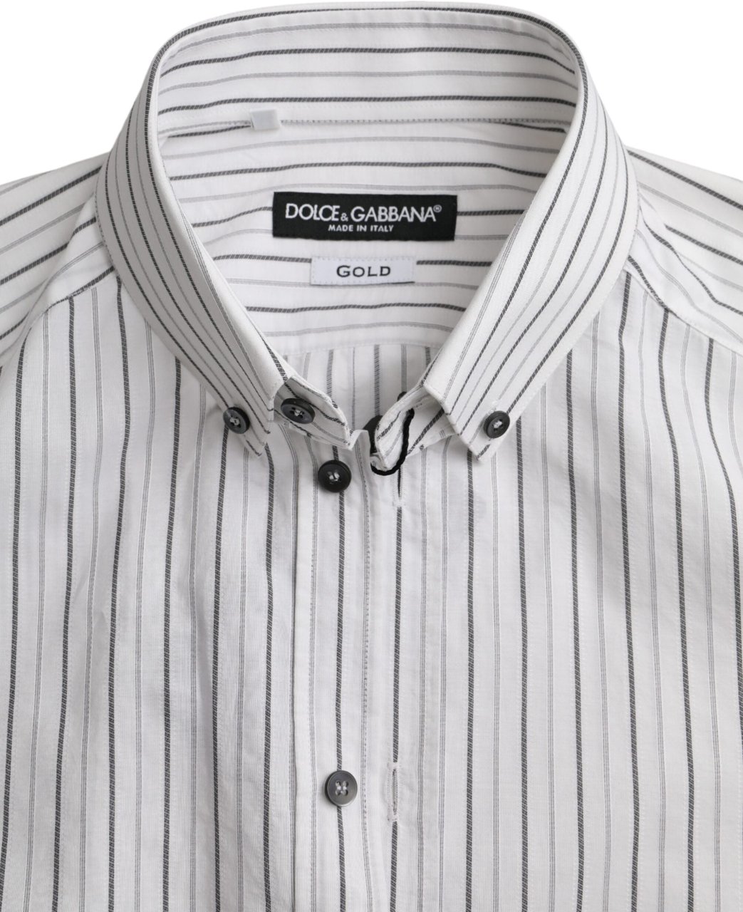 Dolce & Gabbana Black White Striped Formal Dress GOLD Shirt Zwart