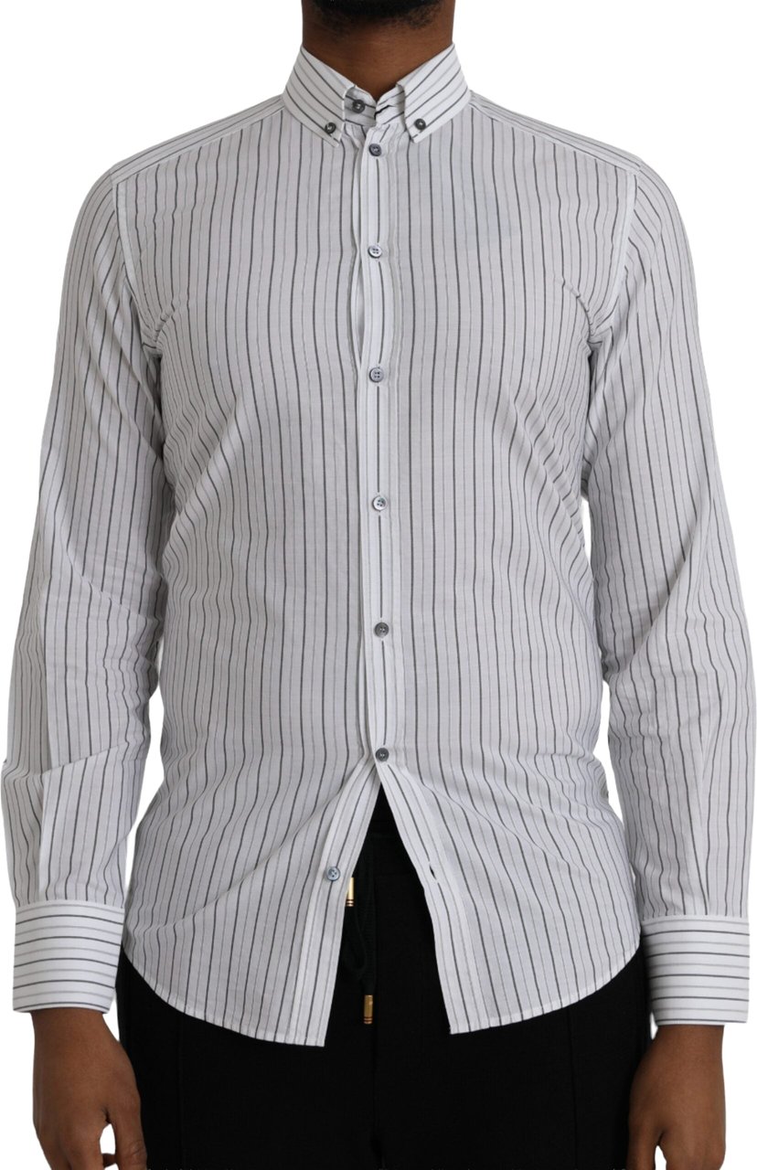 Dolce & Gabbana Black White Striped Formal Dress GOLD Shirt Zwart