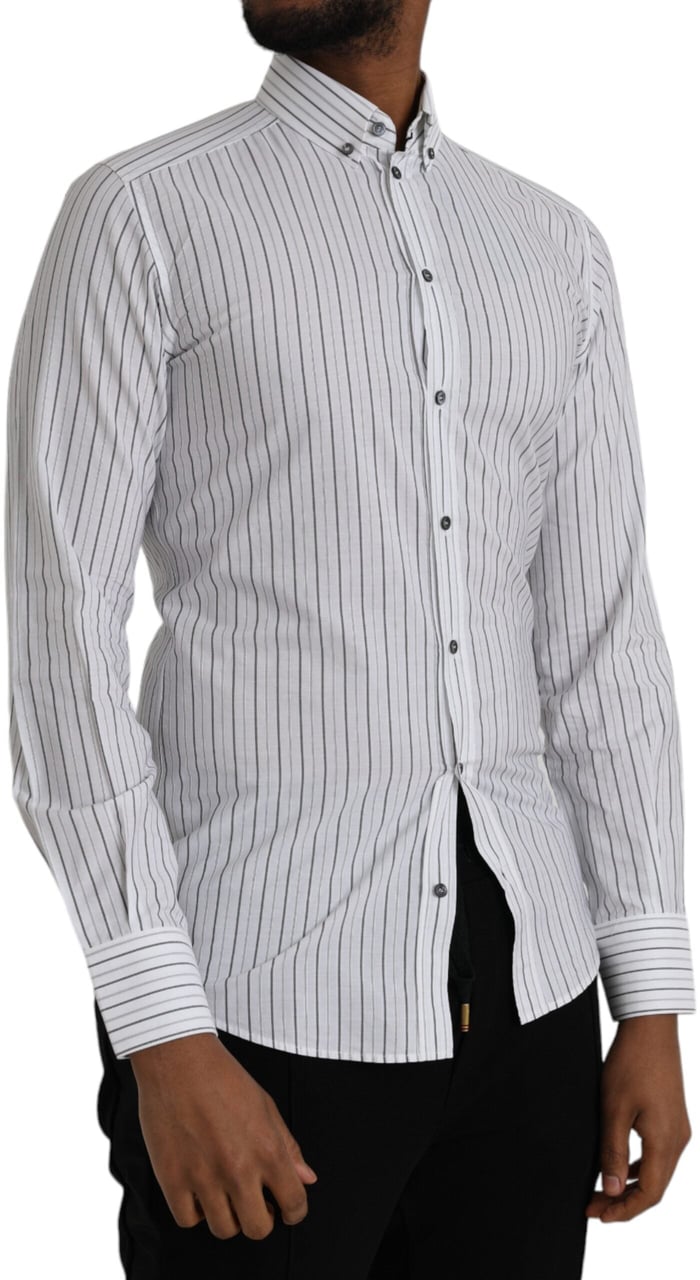 Dolce & Gabbana Black White Striped Formal Dress GOLD Shirt Zwart