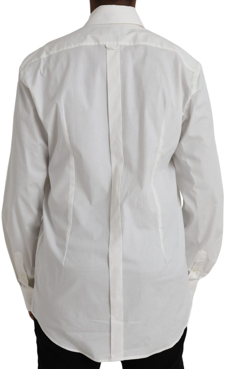 Dolce & Gabbana White Cotton Dress Slim Fit GOLD Shirt Wit