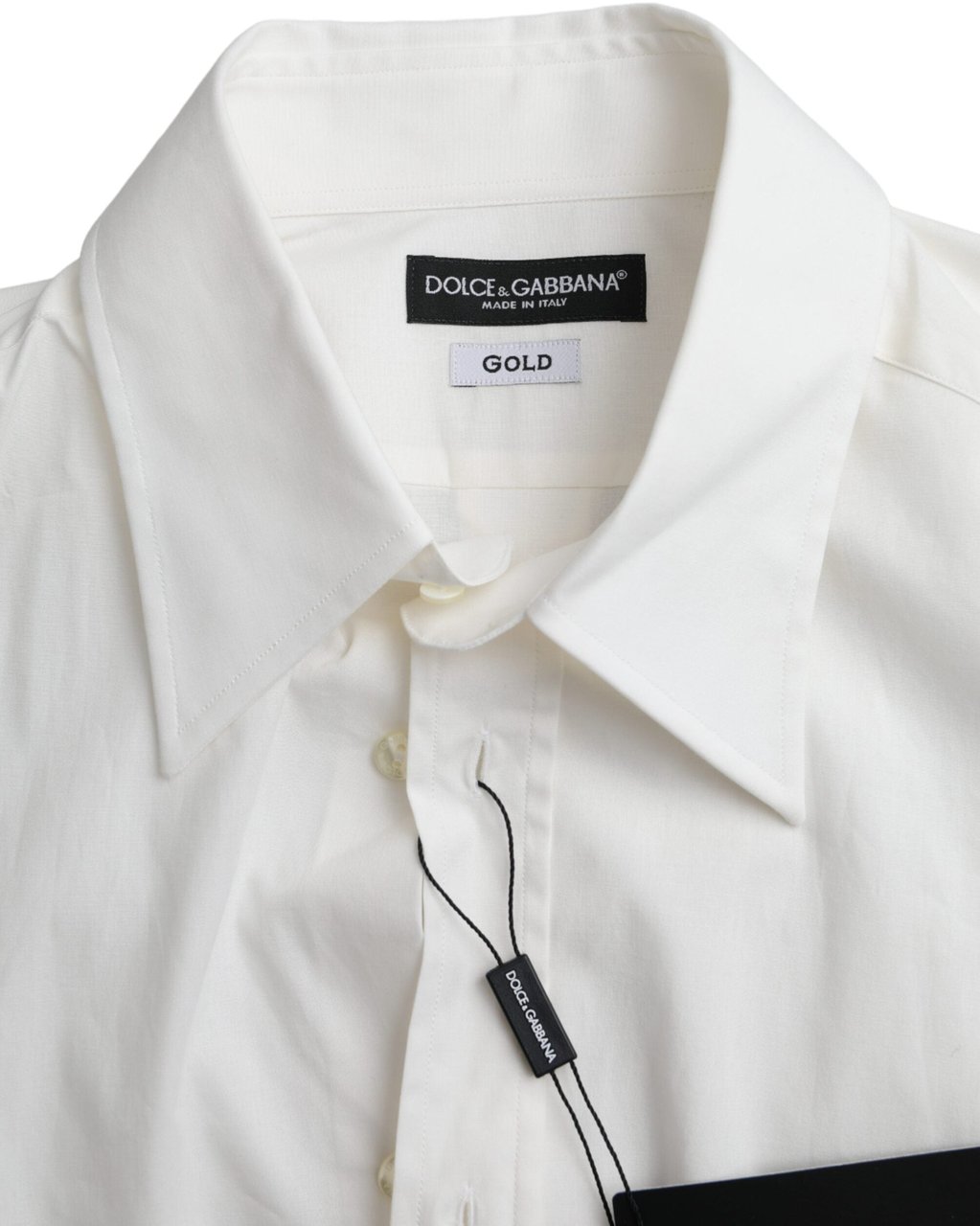 Dolce & Gabbana White Cotton Dress Slim Fit GOLD Shirt Wit