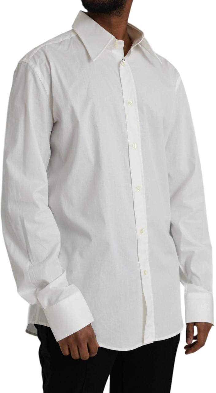 Dolce & Gabbana White Cotton Dress Slim Fit GOLD Shirt Wit