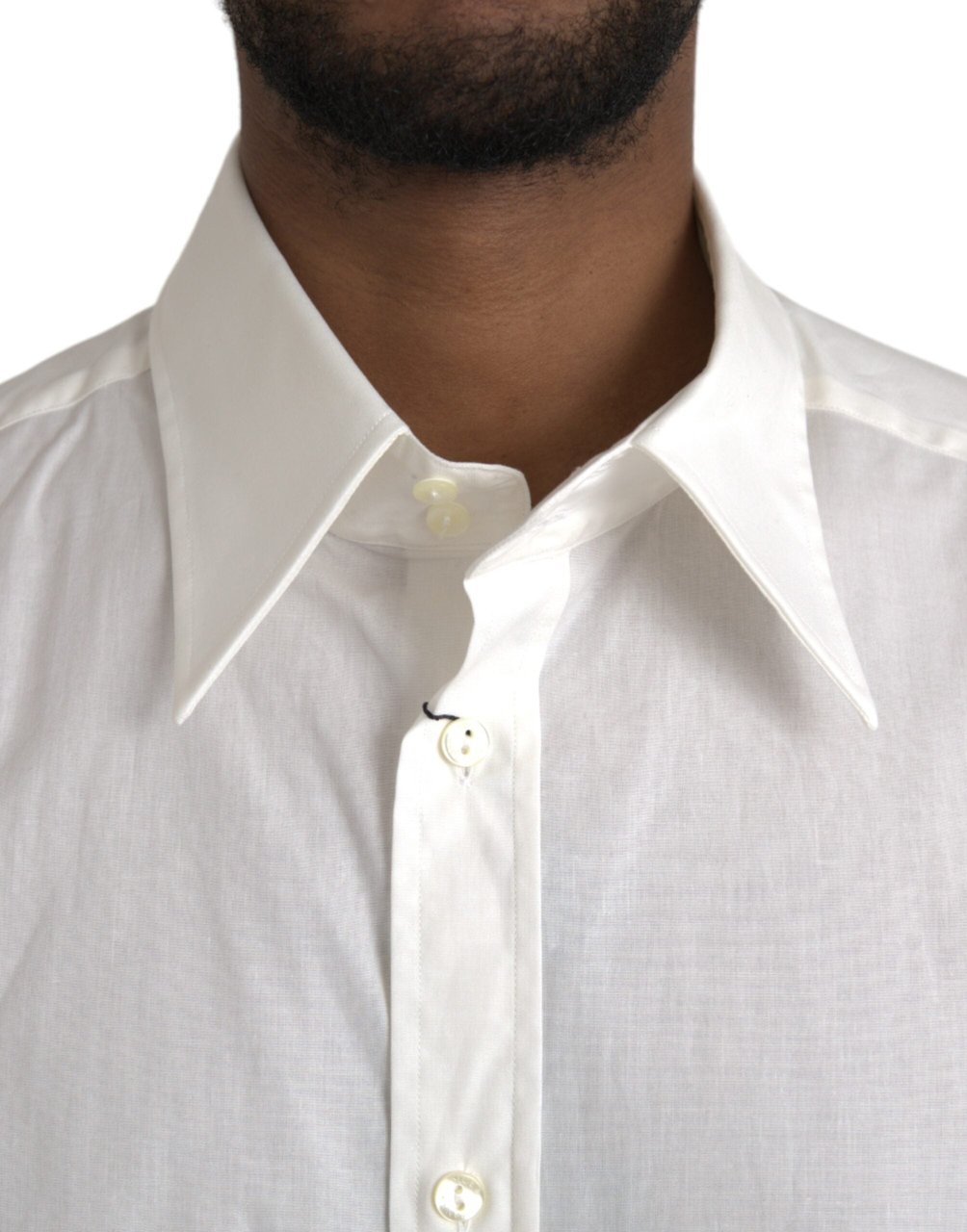 Dolce & Gabbana White Cotton Dress Slim Fit GOLD Shirt Wit