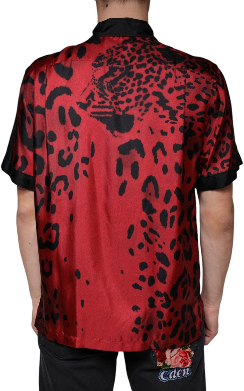 Dolce & Gabbana Red Leopard Silk Button Down Casual Shirt Rood
