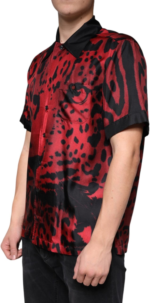 Dolce & Gabbana Red Leopard Silk Button Down Casual Shirt Rood