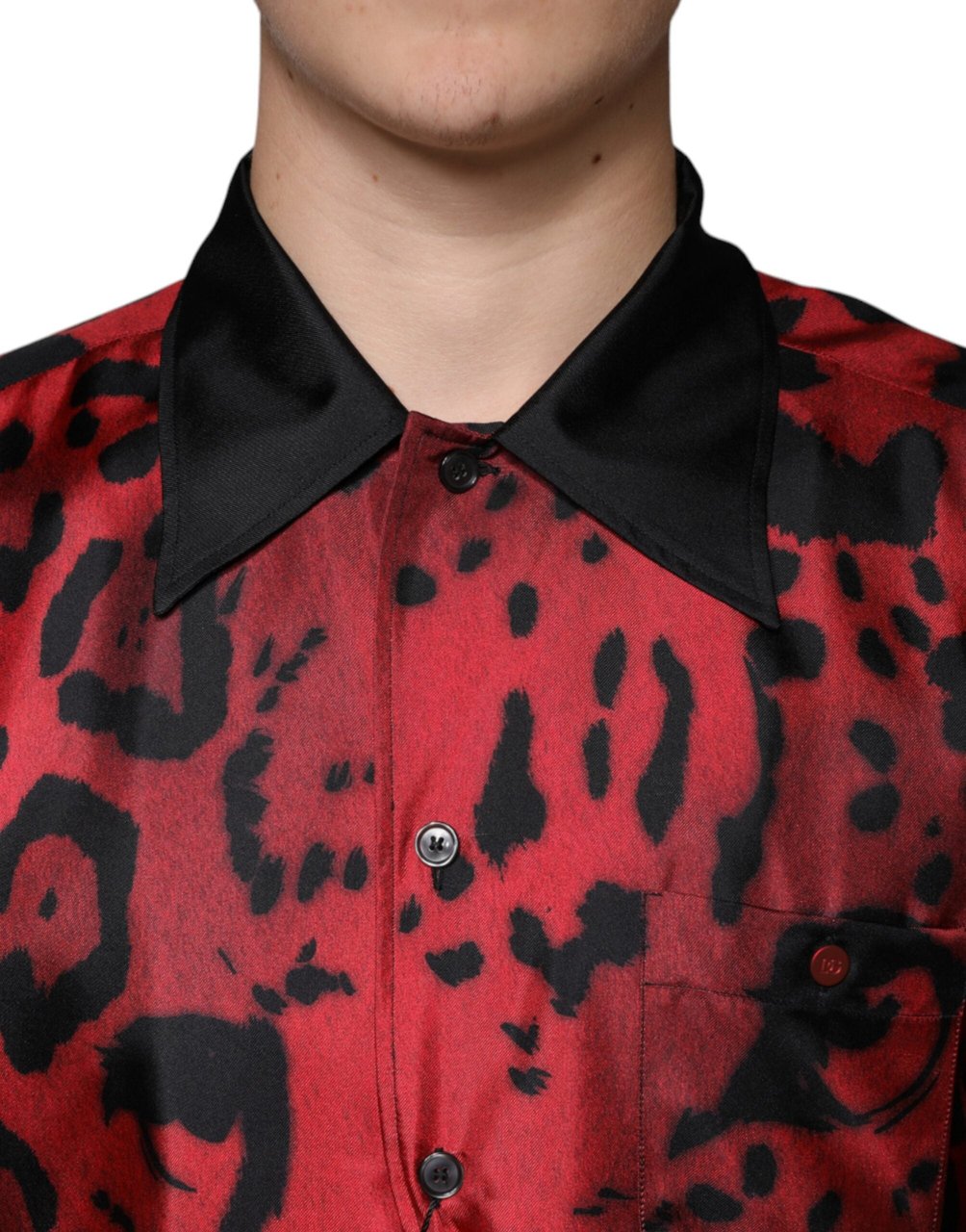 Dolce & Gabbana Red Leopard Silk Button Down Casual Shirt Rood