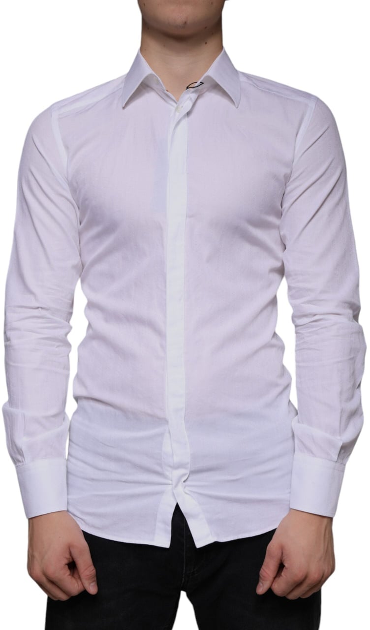 Dolce & Gabbana White Cotton Men Dress GOLD Formal Shirt Wit