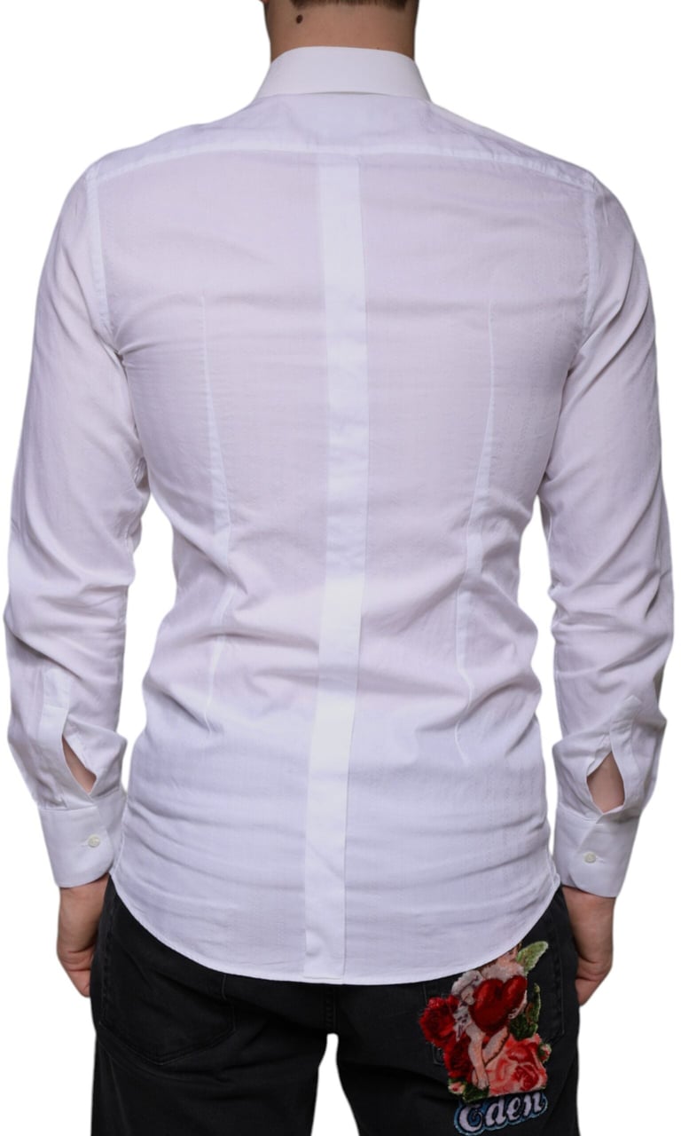 Dolce & Gabbana White Cotton Men Dress GOLD Formal Shirt Wit