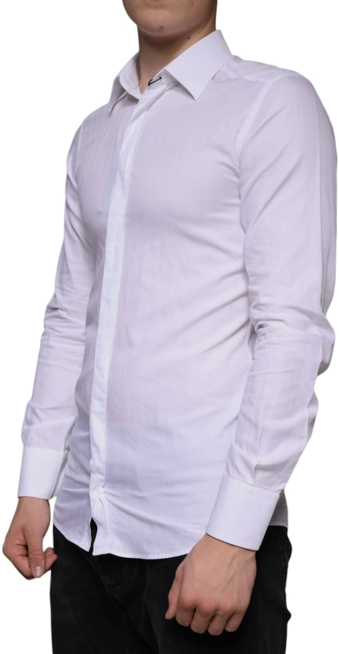 Dolce & Gabbana White Cotton Men Dress GOLD Formal Shirt Wit