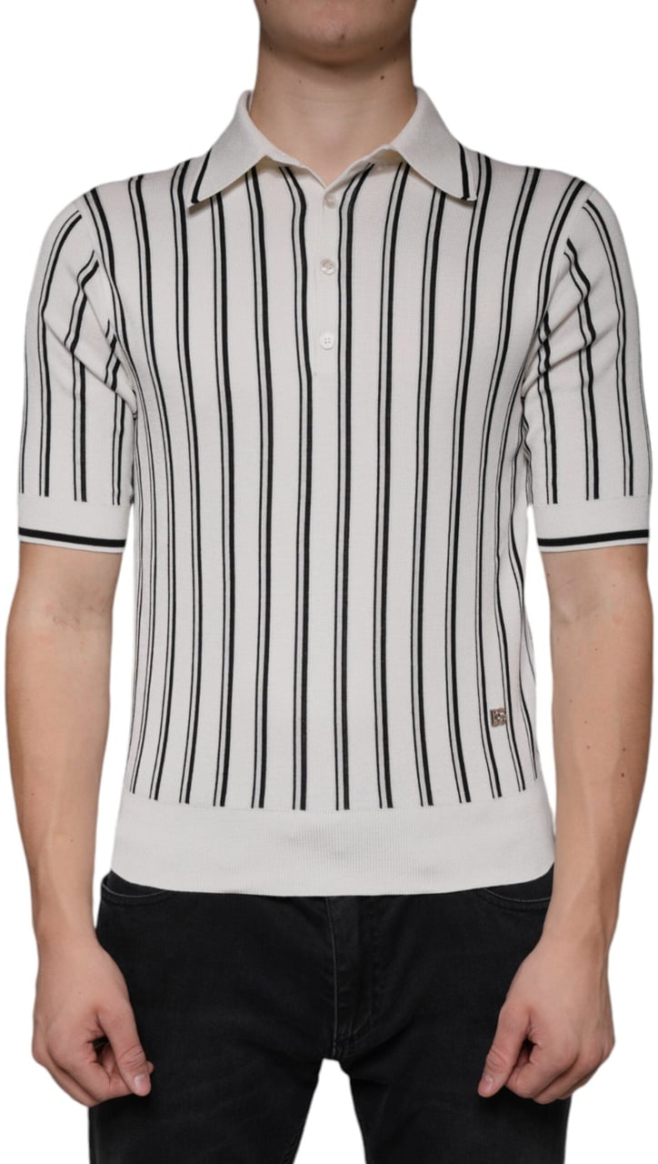 Dolce & Gabbana White Black Stripe Polo Short Sleeve T-shirt Divers