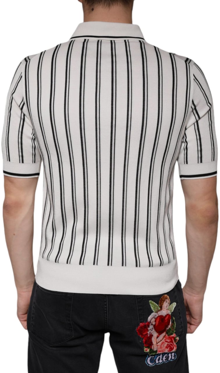 Dolce & Gabbana White Black Stripe Polo Short Sleeve T-shirt Divers