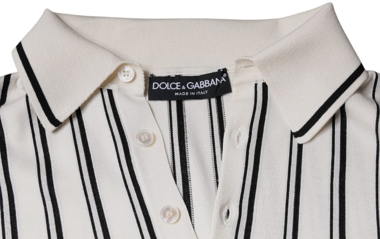 Dolce & Gabbana White Black Stripe Polo Short Sleeve T-shirt Divers