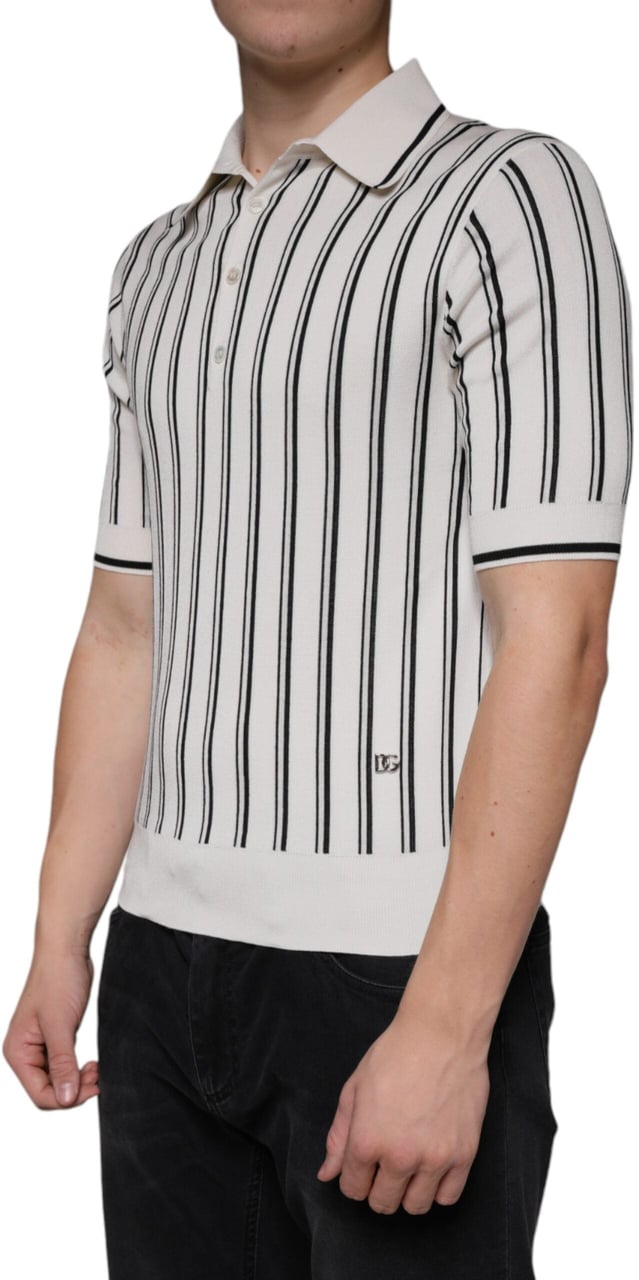 Dolce & Gabbana White Black Stripe Polo Short Sleeve T-shirt Divers