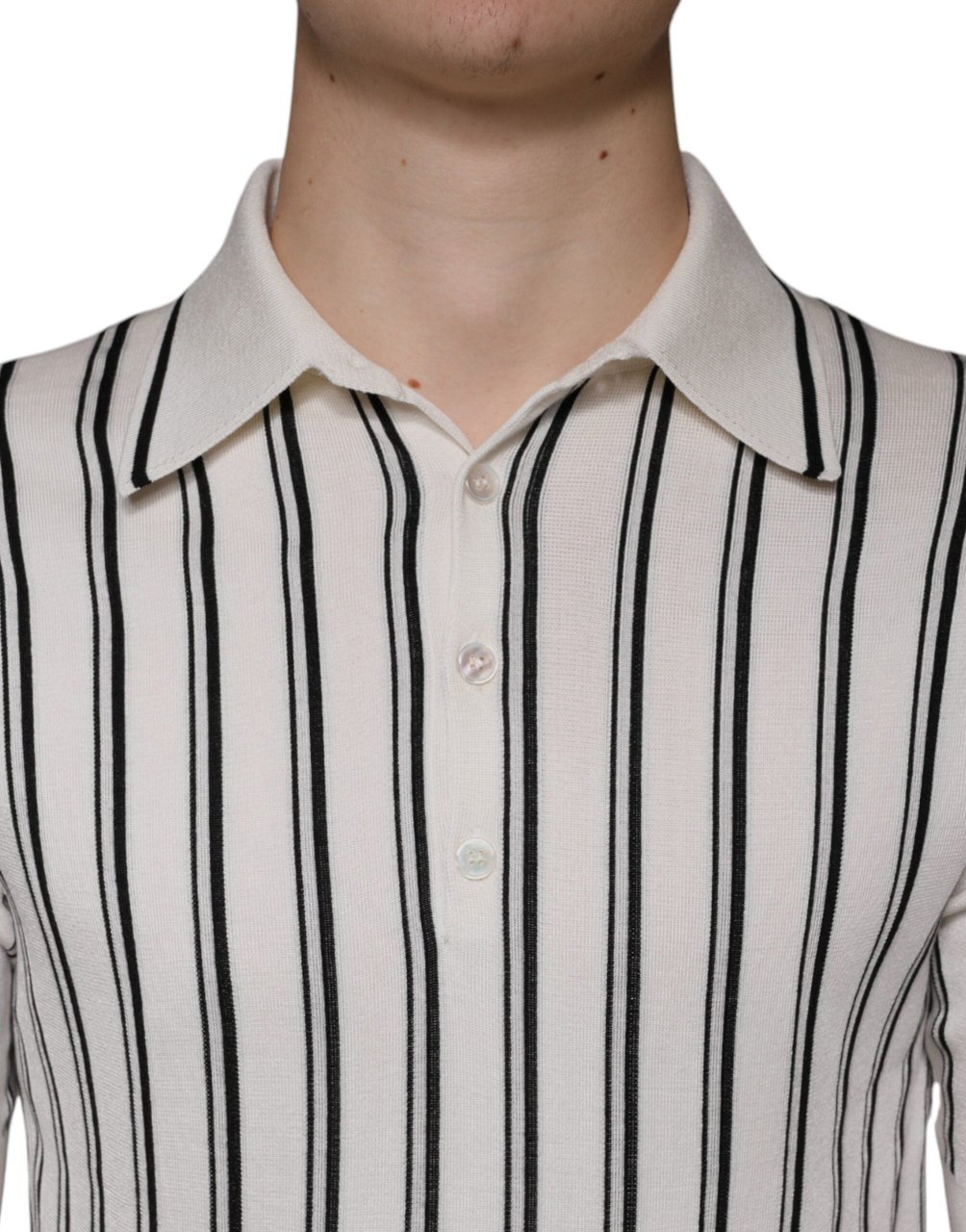 Dolce & Gabbana White Black Stripe Polo Short Sleeve T-shirt Divers