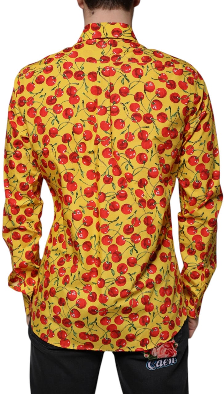 Dolce & Gabbana Yellow Cherry Cotton MARTINI Dress Shirt Geel