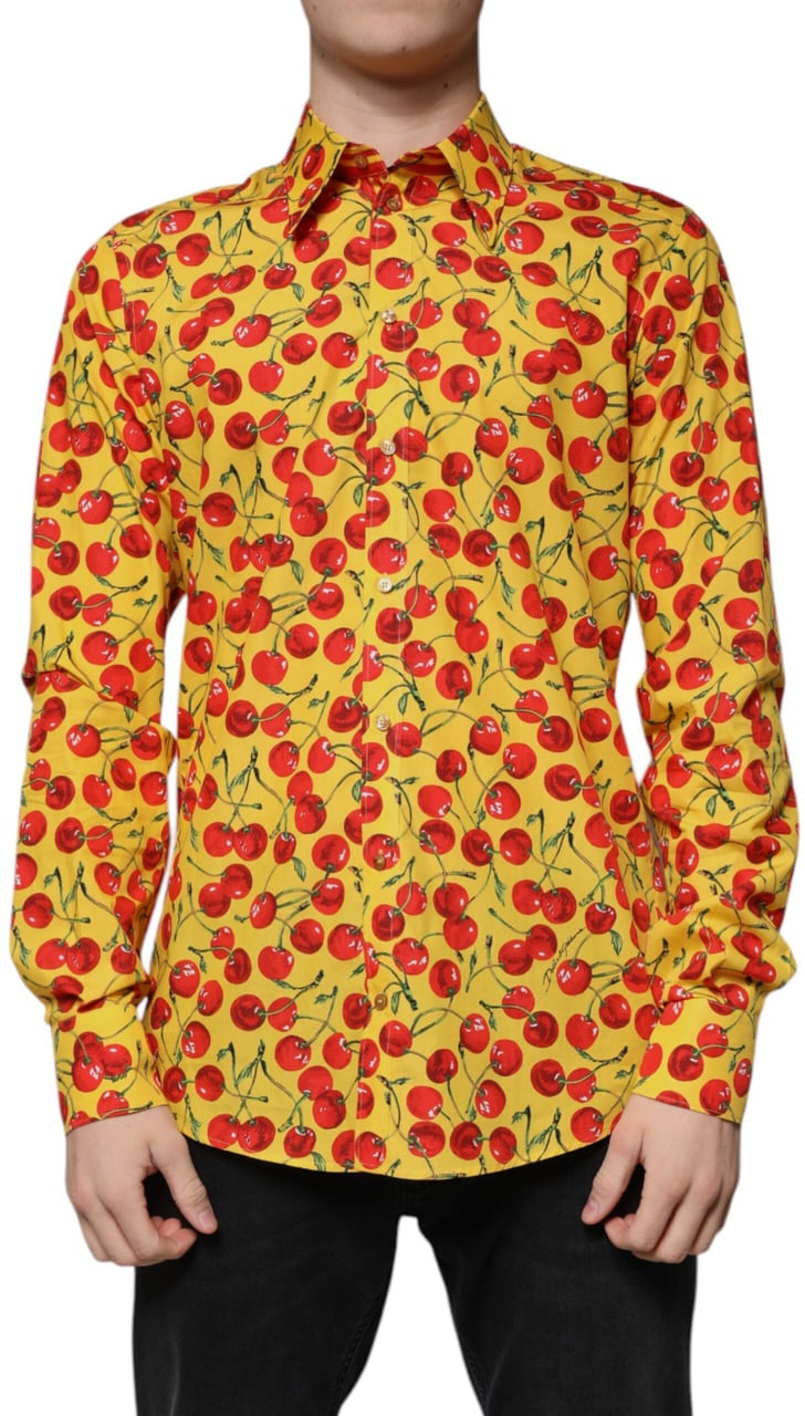 Dolce & Gabbana Yellow Cherry Cotton MARTINI Dress Shirt Geel