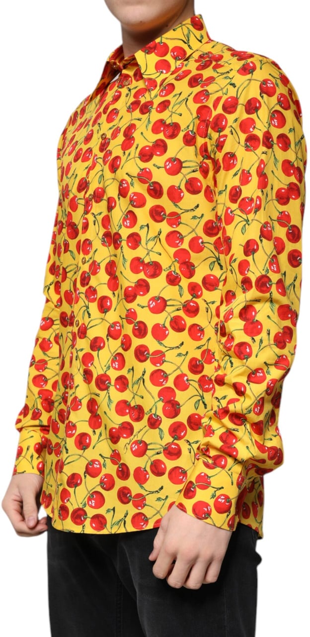 Dolce & Gabbana Yellow Cherry Cotton MARTINI Dress Shirt Geel