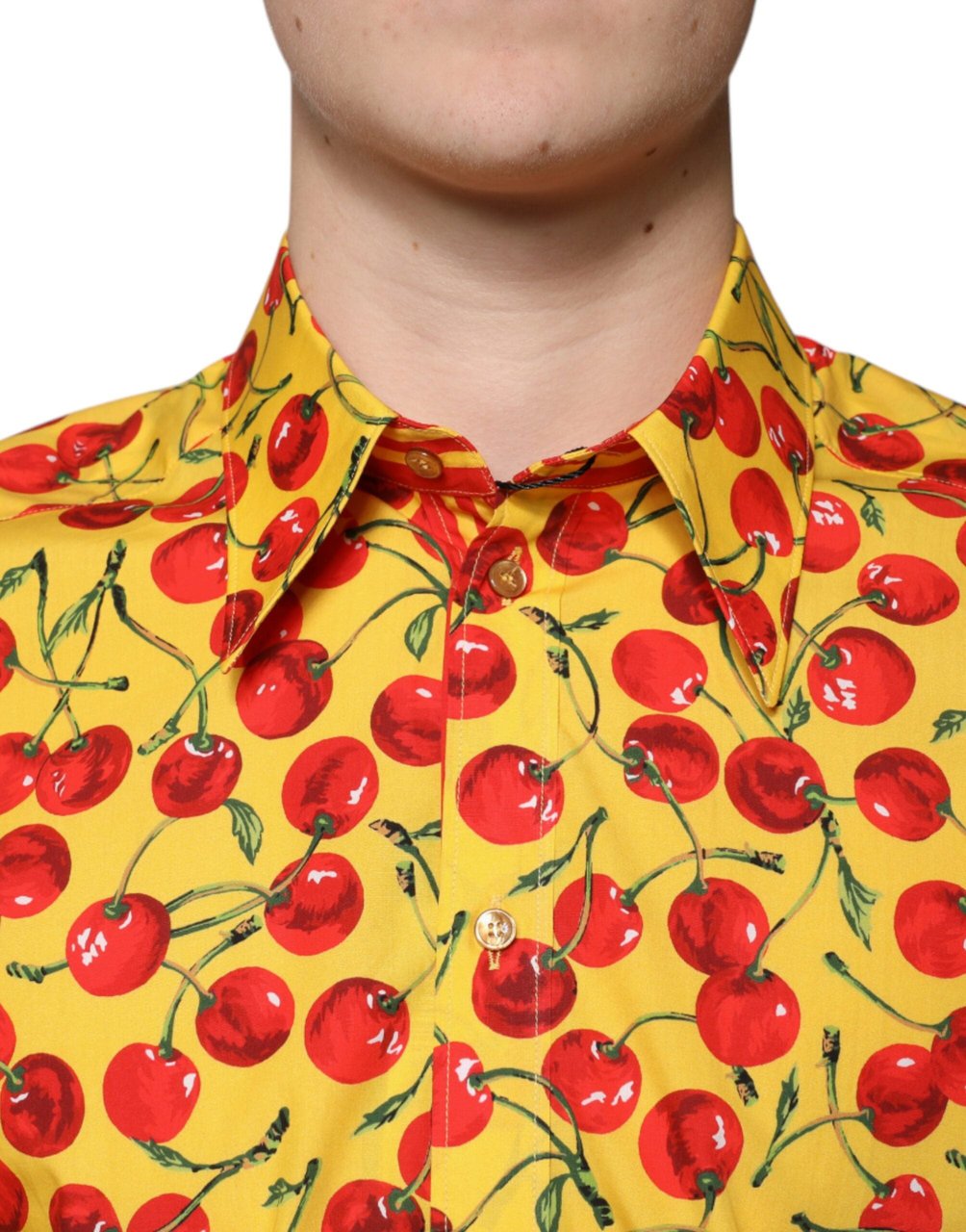 Dolce & Gabbana Yellow Cherry Cotton MARTINI Dress Shirt Geel