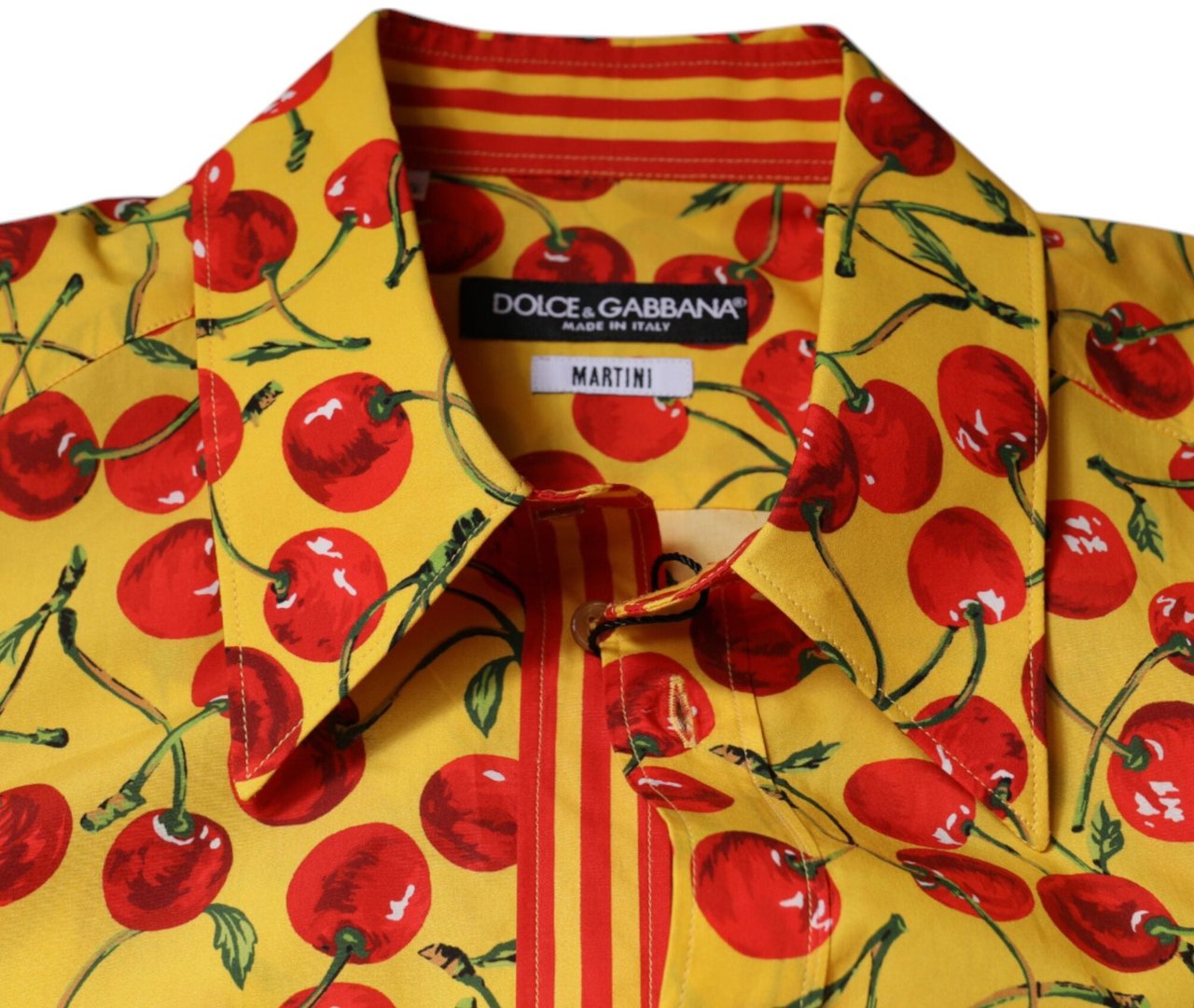 Dolce & Gabbana Yellow Cherry Cotton MARTINI Dress Shirt Geel