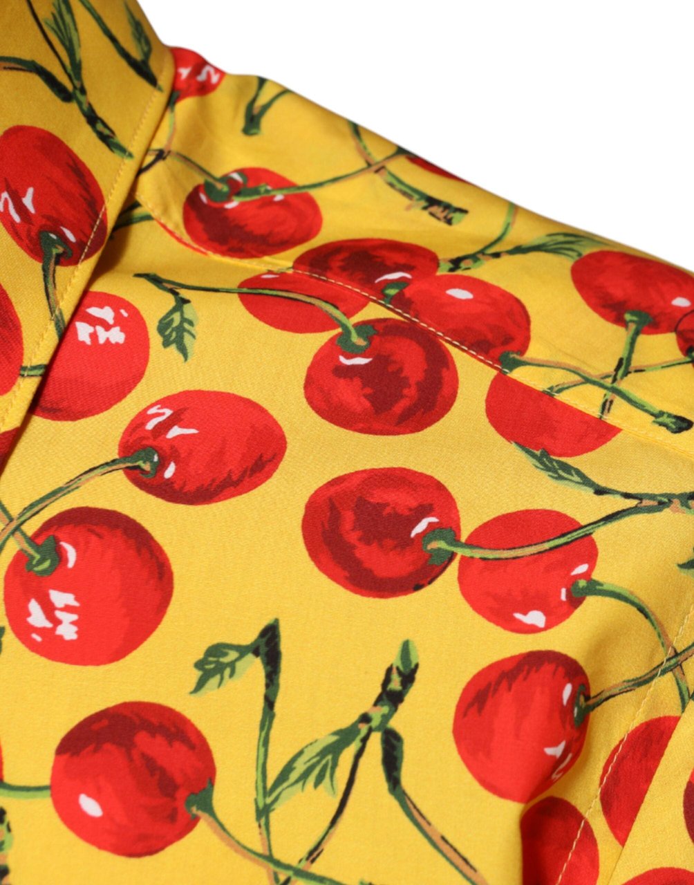 Dolce & Gabbana Yellow Cherry Cotton MARTINI Dress Shirt Geel
