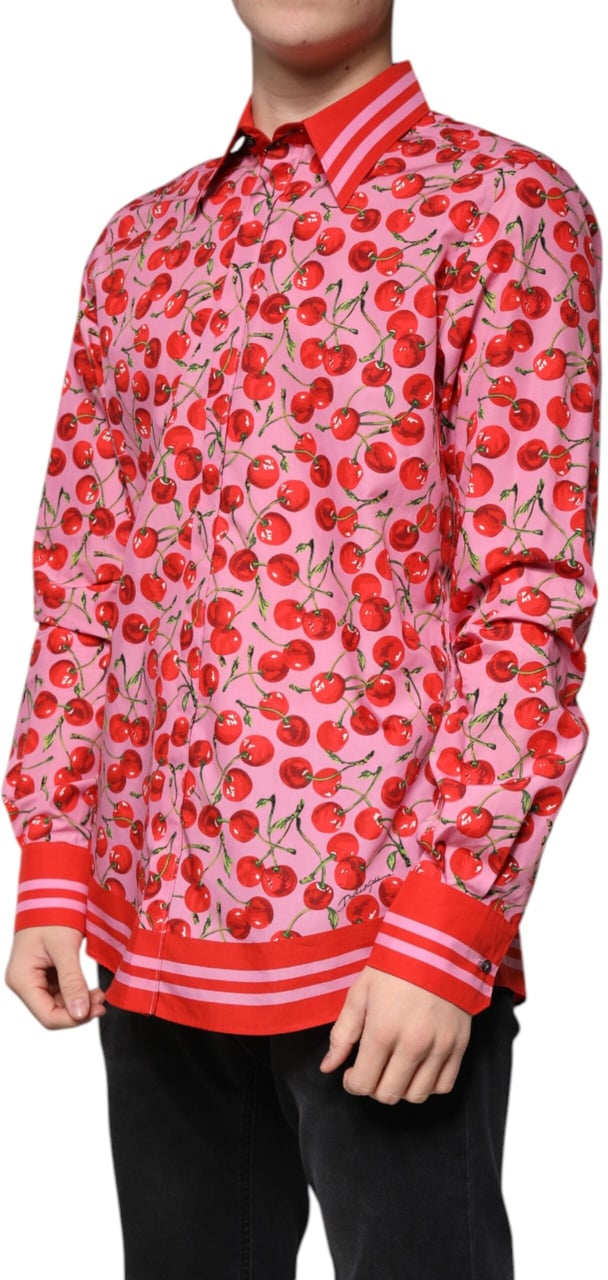 Dolce & Gabbana Pink Cherry Cotton Formal MARTINI Dress Shirt Roze
