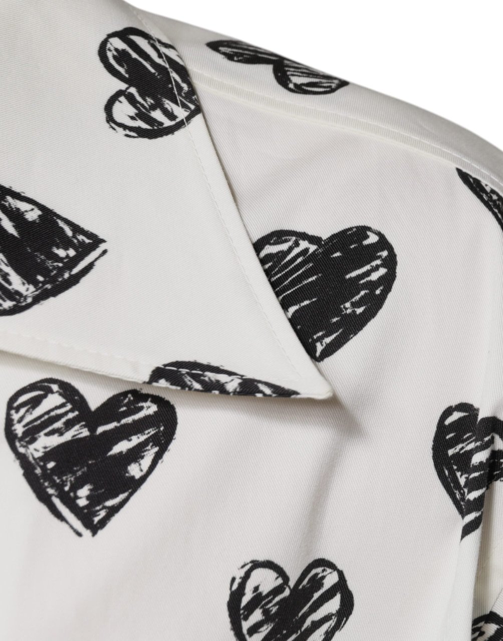 Dolce & Gabbana White Heart Print Short Sleeve Casual Shirt Zwart